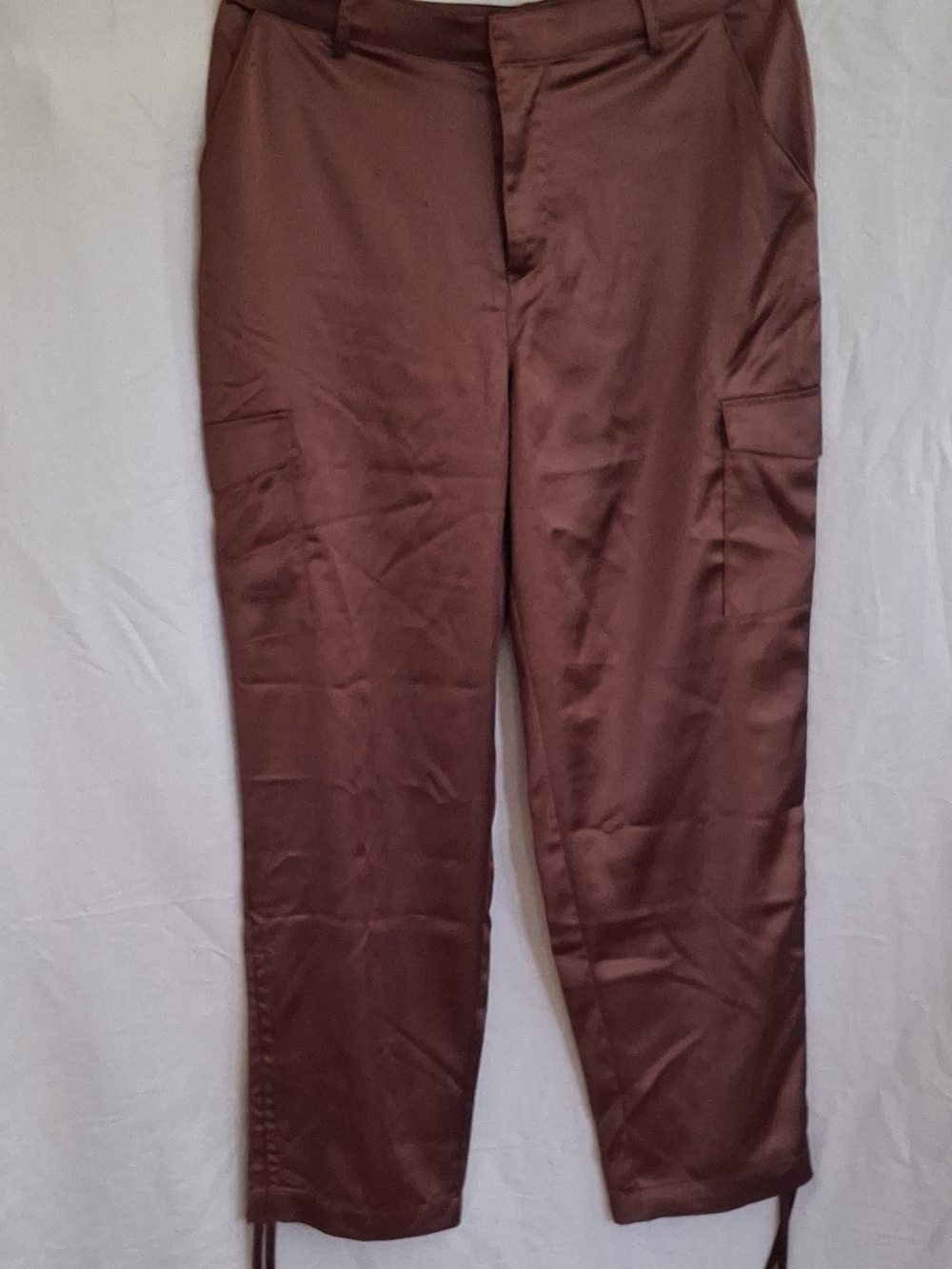 INTEMPO Women's Ruched Satin Cargo Pants Brown - Size 12